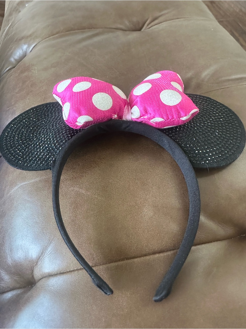 Disney Minnie Mouse Pink Polka Dot Bow Mouse Ear Headband - Picture 2 of 3